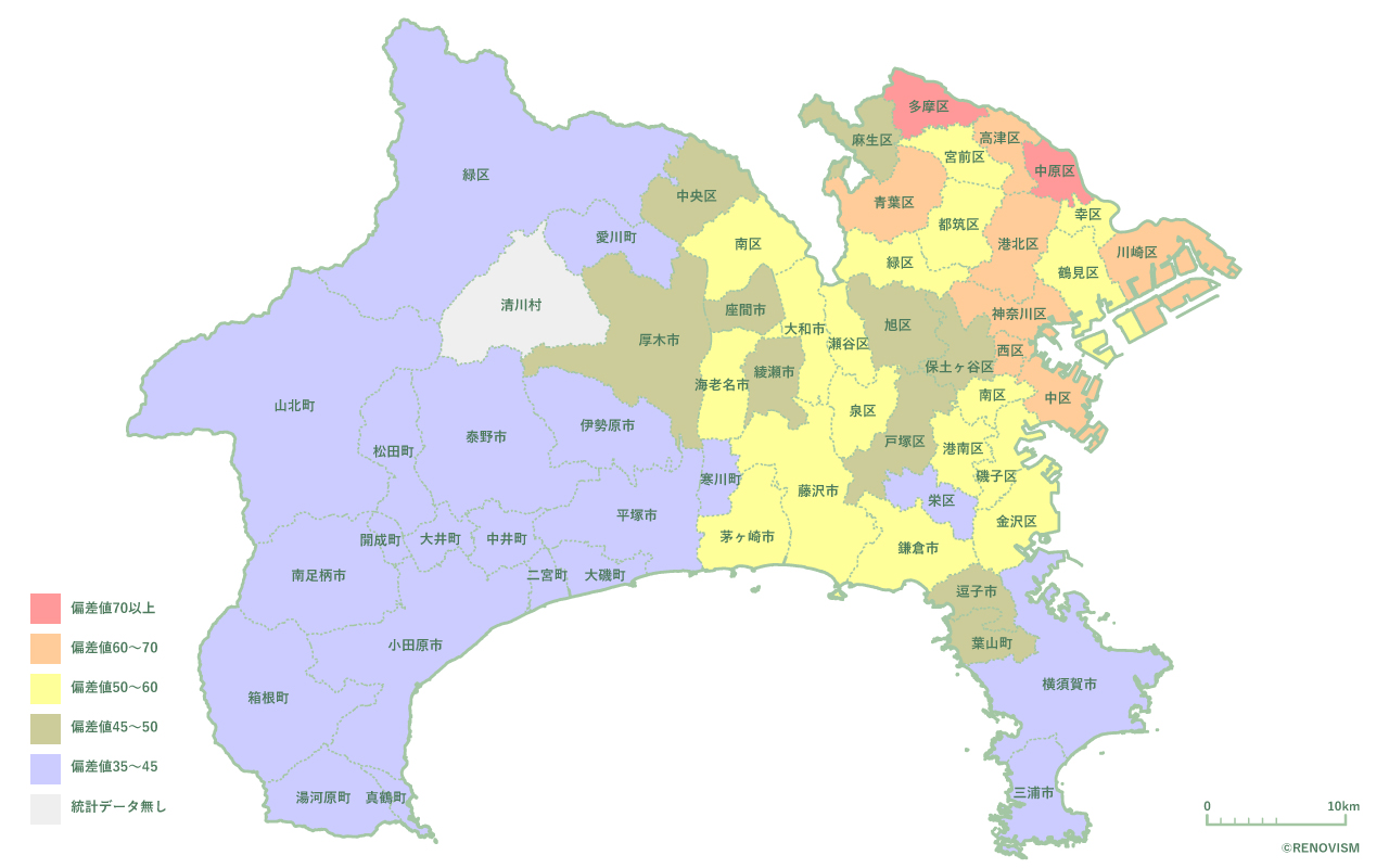 神奈川県の土地相場マップ2020年