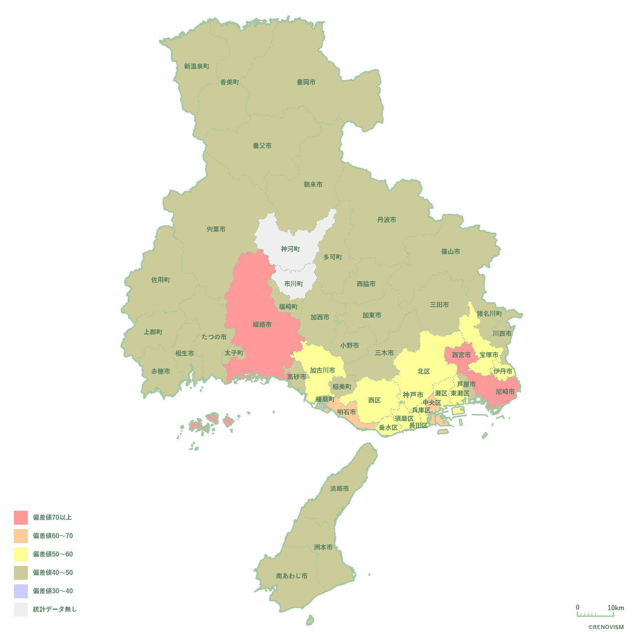 兵庫県の賃貸需要マップ2020年