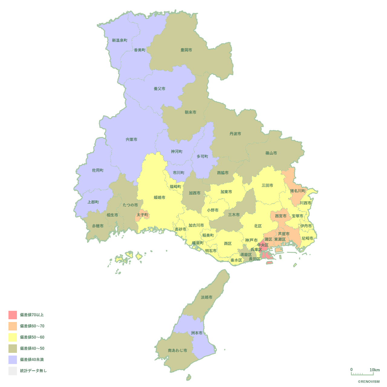 49地域別【人口増減率マップ】兵庫県編 2020年