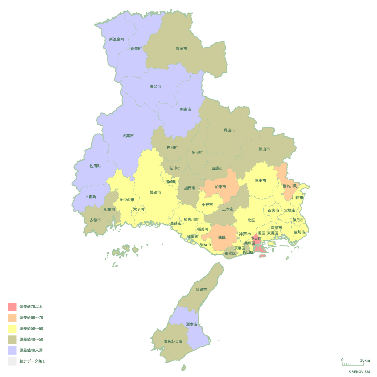 49地域別【世帯数増減率マップ】兵庫県編 2020年