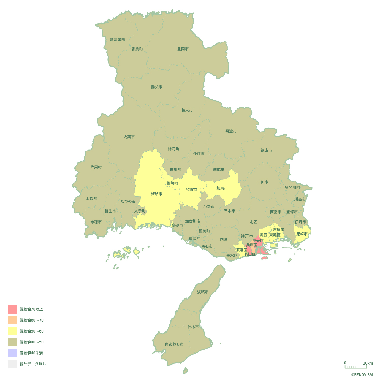 49地域別【在留外国人率マップ】兵庫県編 2020年