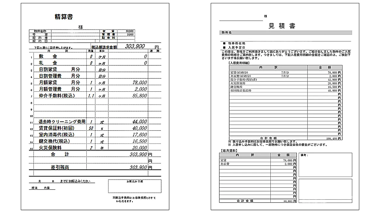 賃貸の相見積もりで初期費用が10万円以上安くなった証拠画像（A社とC社の比較）